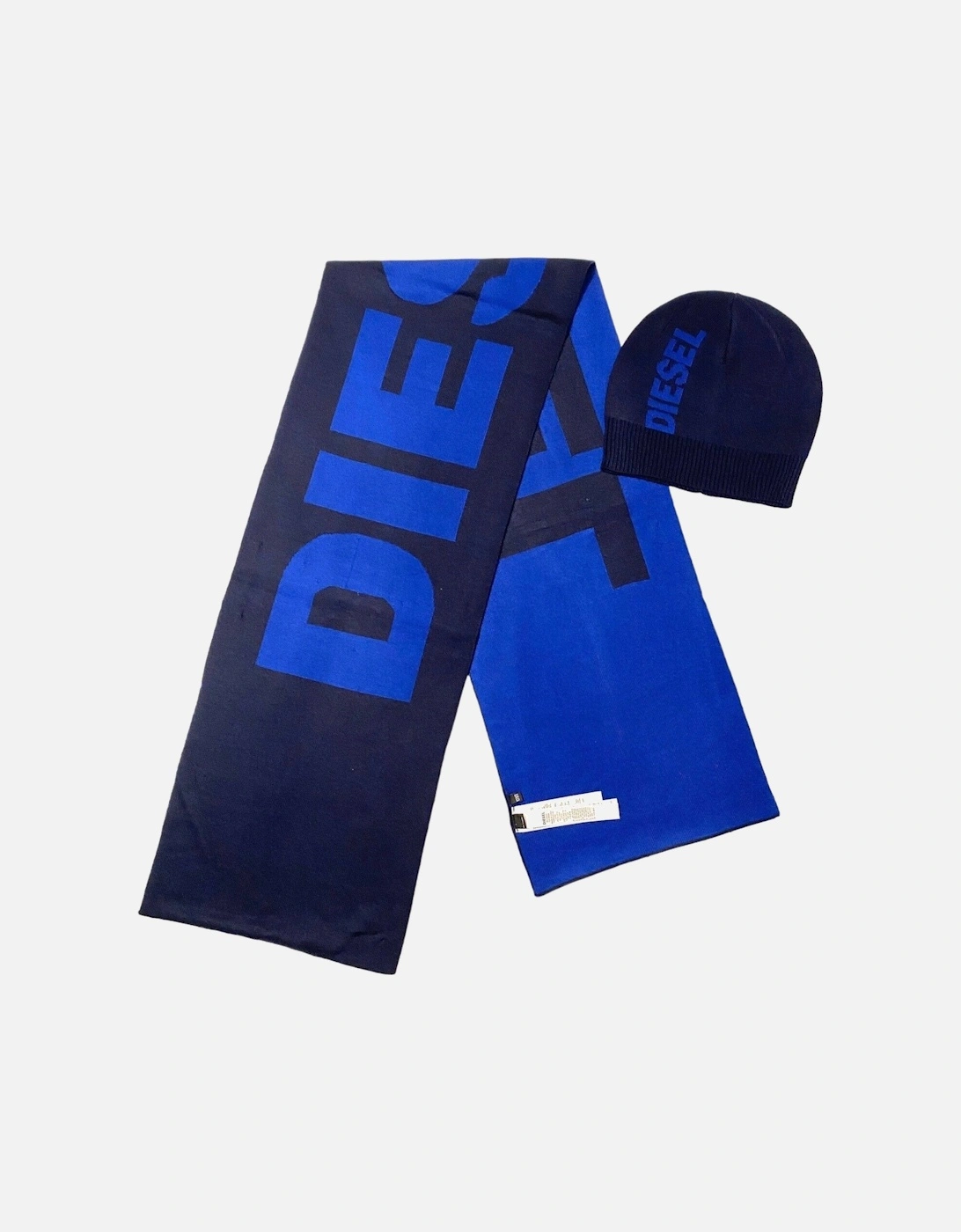 Men's DIESEL R-FROTLIB-KIT Mens Scarf And Hat Gift Set Winter Casual Shawl Wrap Blue - Size: UNI