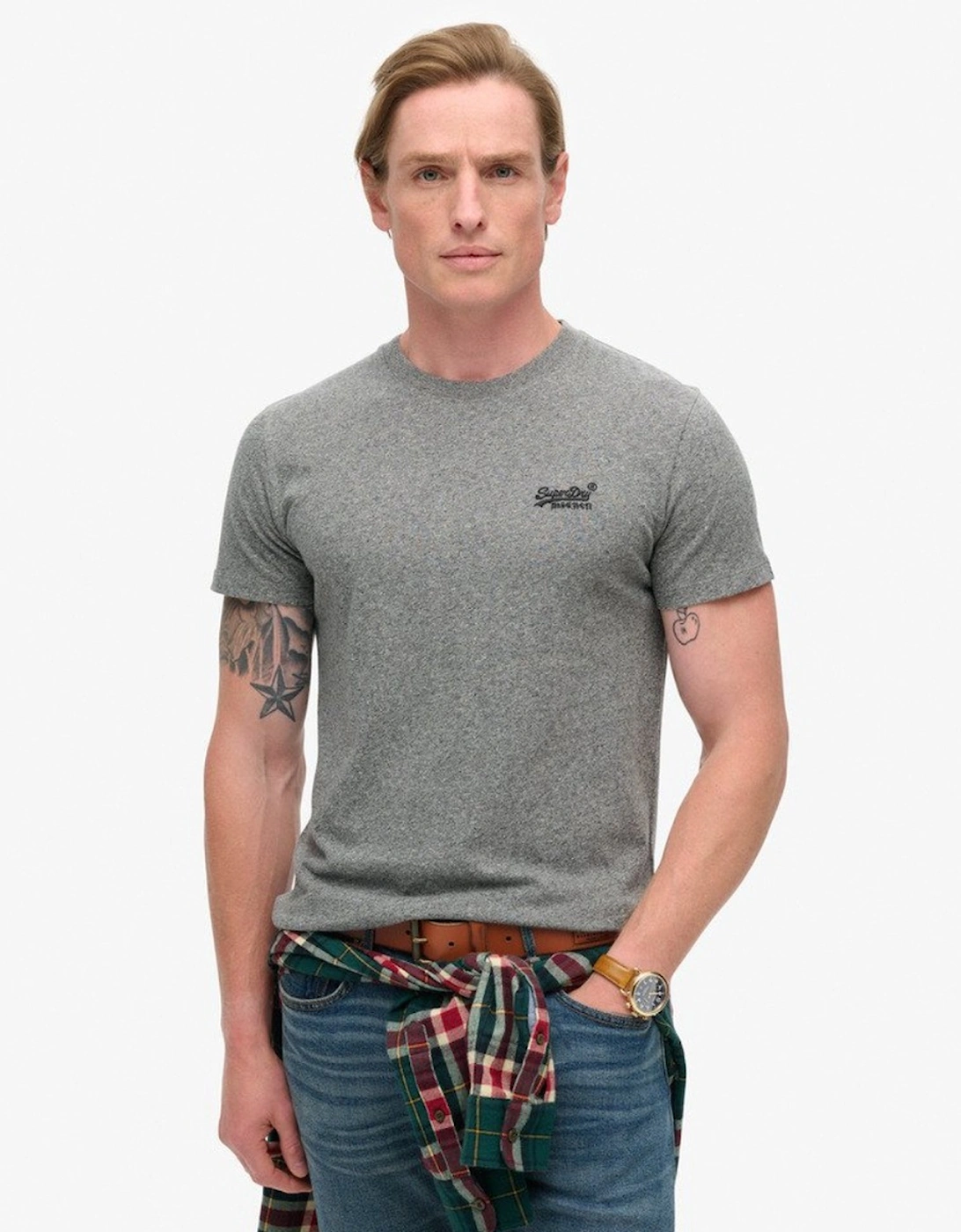 Mens Superdry Mens Essential Logo Embroidered Tee Volcanic Black Grit - Size: Regular