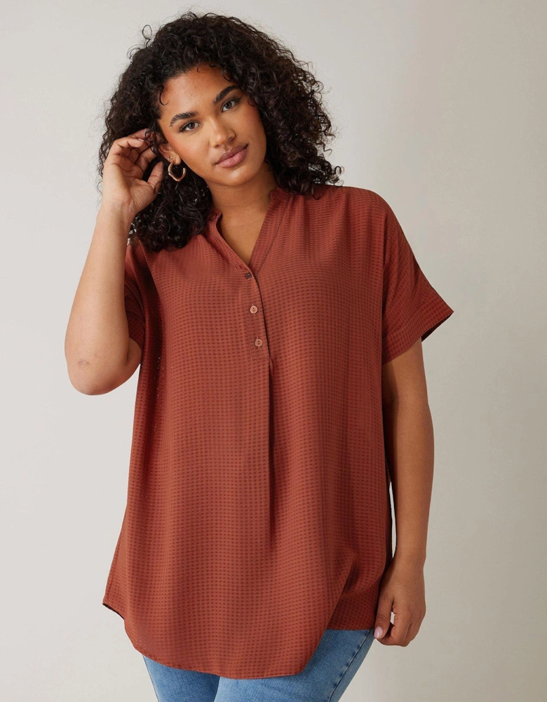 Half Placket Short Sleeve Blouse - Orange