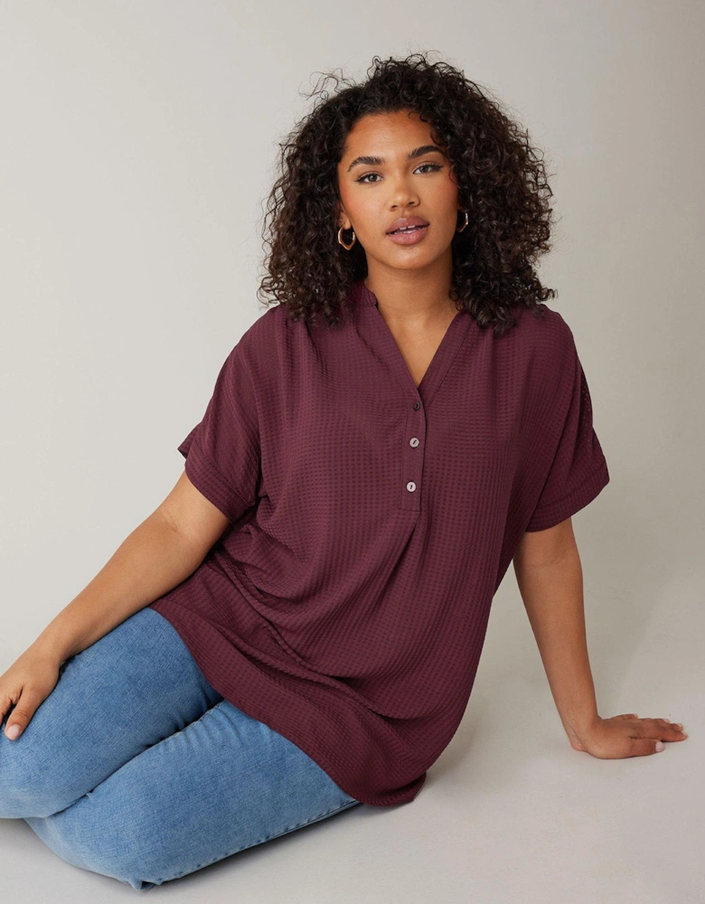 Half Placket Short Sleeve Blouse - Purple