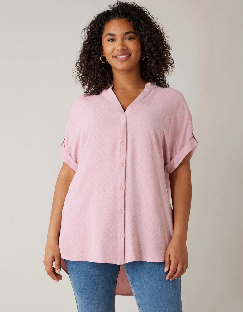 Yoke Button Thru Grown On Sleeve Blouse - Pink