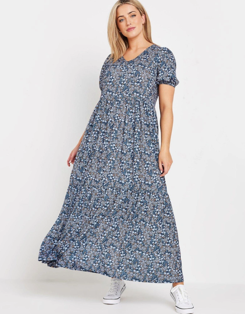 Ditsy Tiered V Neck Dress