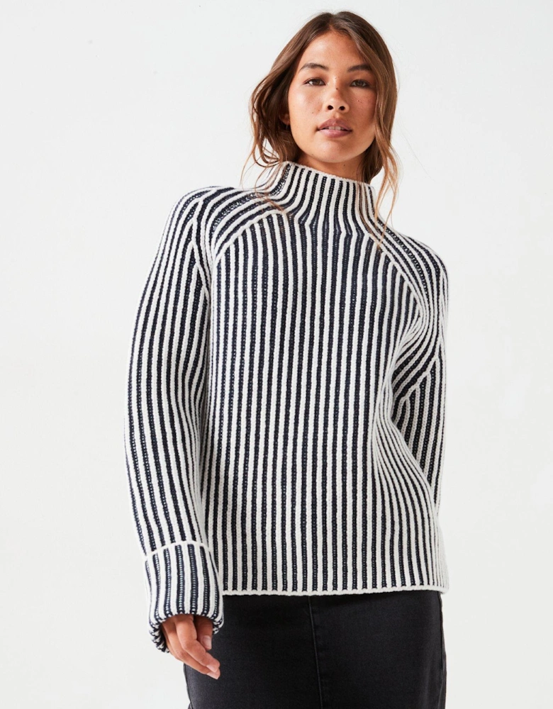 Wool Two Tone Stripe Jumper - Navy