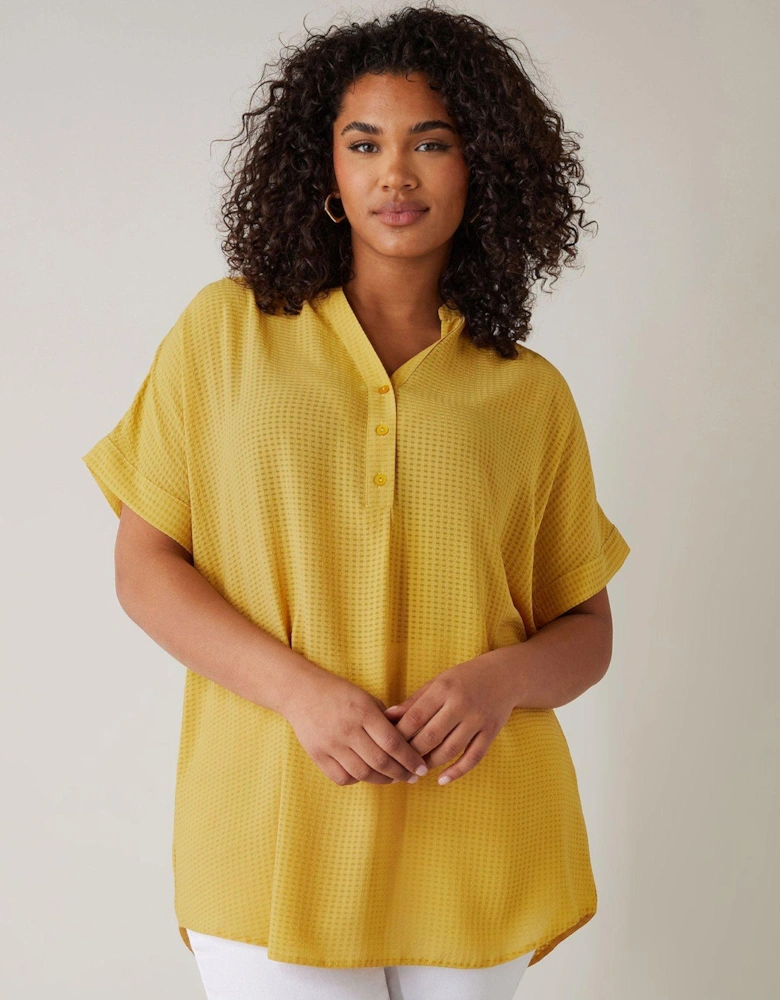 Half Placket Short Sleeve Blouse - Yellow