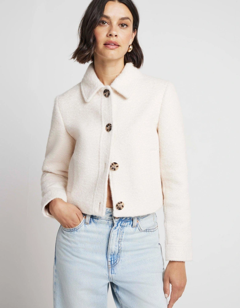 Cropped Boiled Wool Trophy Coat - Cream