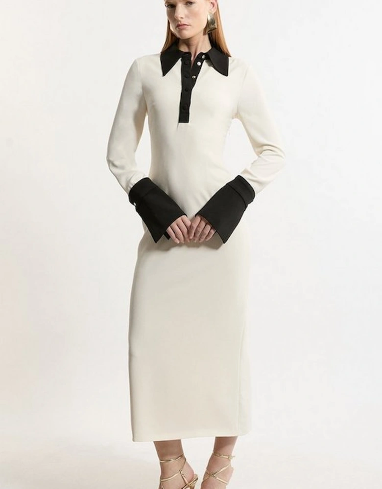 Tailored Crepe Contrast Collar Midaxi Dress