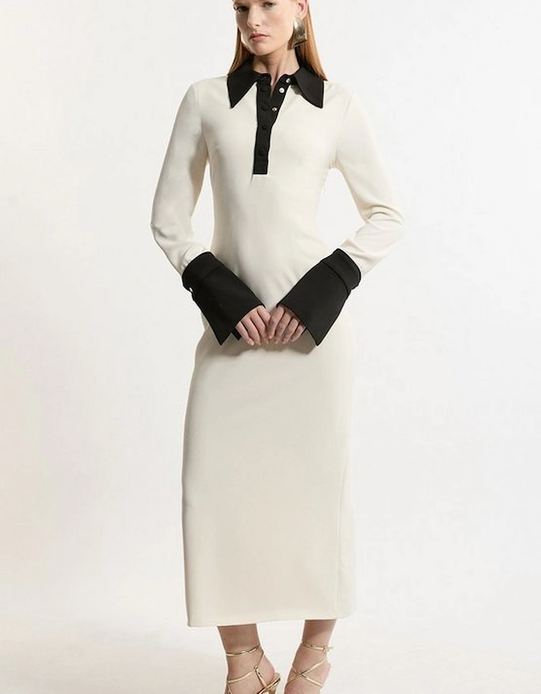 Tailored Crepe Contrast Collar Midaxi Dress, 5 of 4