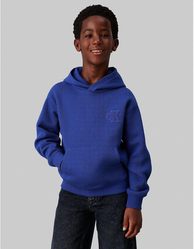 Boys Bonded Pique Mono Hoodie - Blue