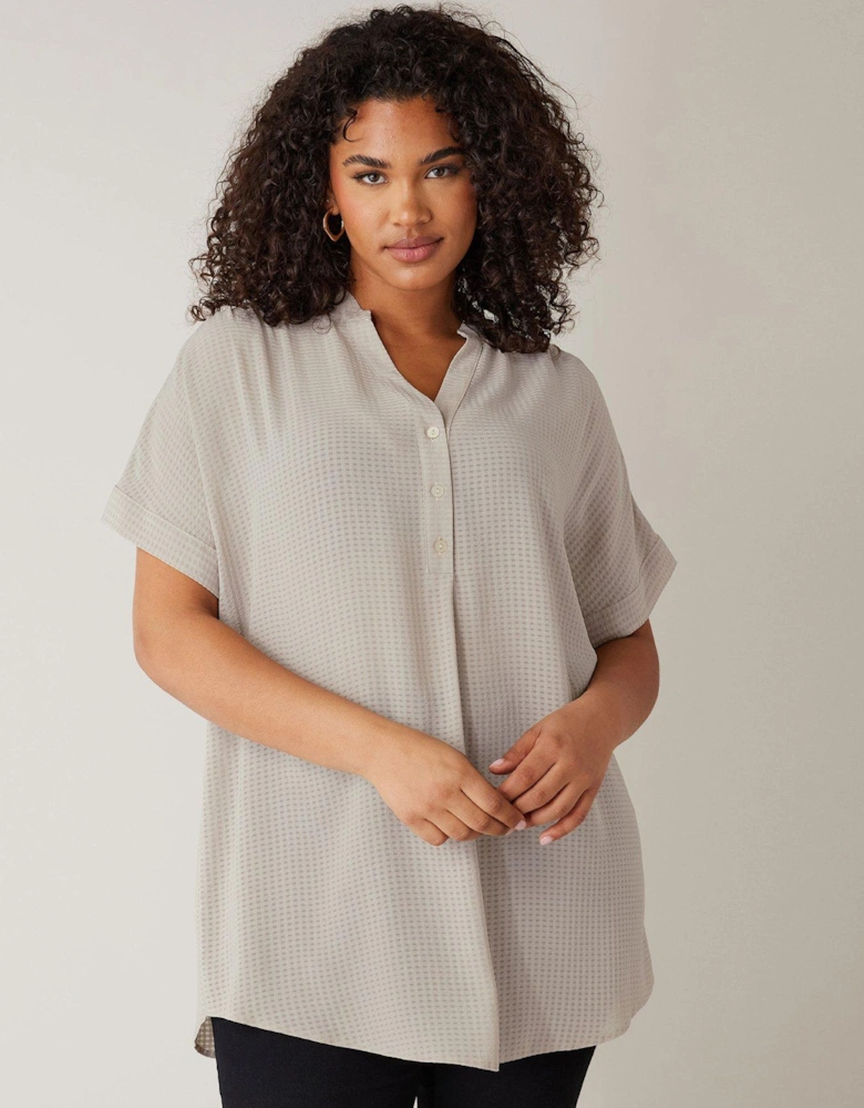 Half Placket Short Sleeve Blouse - Natural