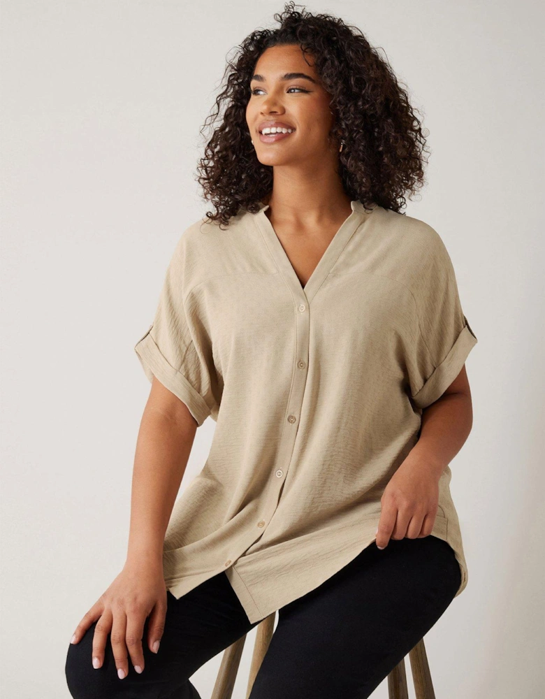 Yoke Button Thru Grown On Sleeve Blouse - Natural