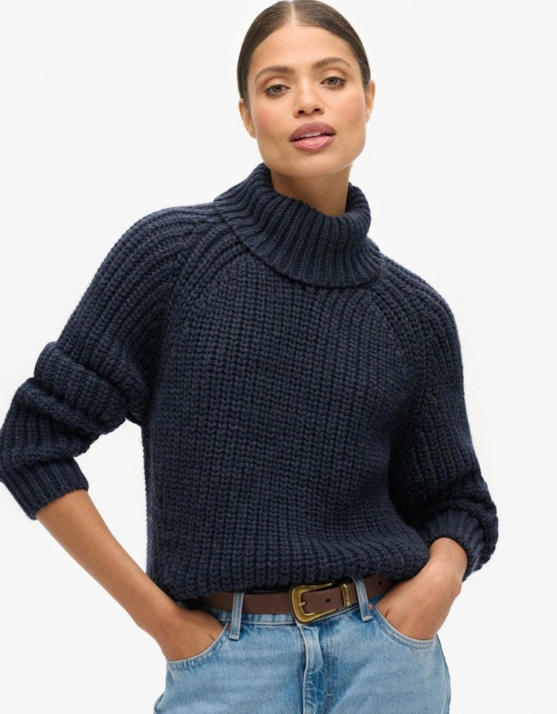 Women's Slouchy Stitch Roll Neck Knit Navy Marl