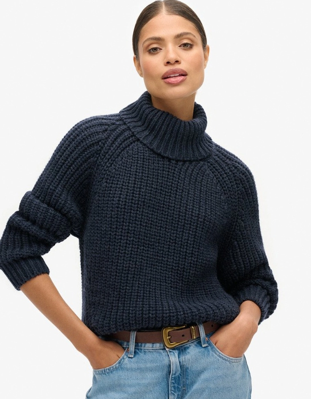 Women's Slouchy Stitch Roll Neck Knit Navy Marl, 7 of 6