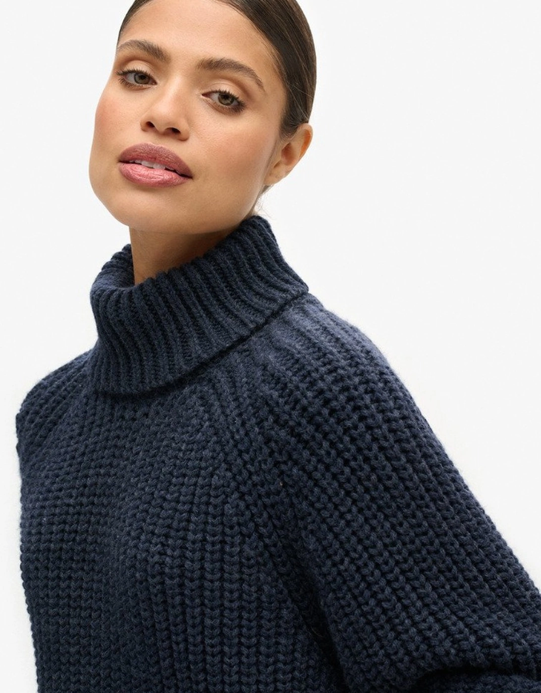 Women's Slouchy Stitch Roll Neck Knit Navy Marl