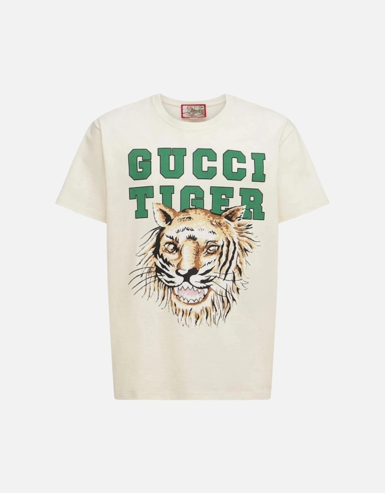 Tiger Design Regular Fit White T-Shirt