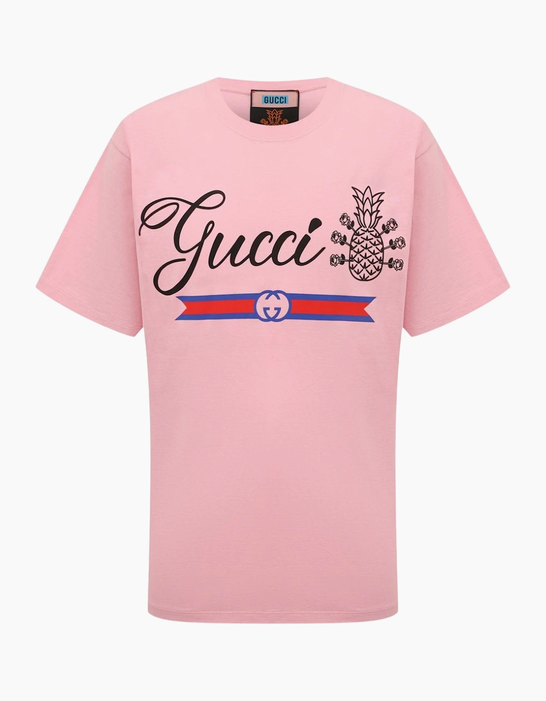 Women's Gucci Pineapple Logo Oversized Fit Pink T-Shirt - Size: L