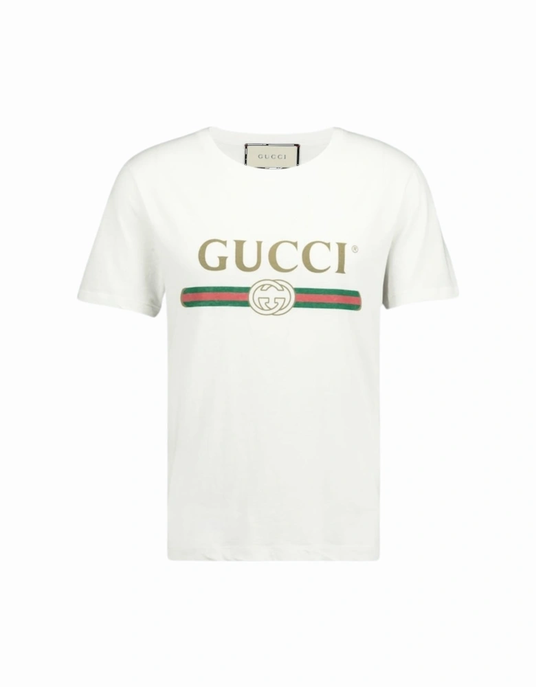 Washed Logo Slim Fit White T-Shirt