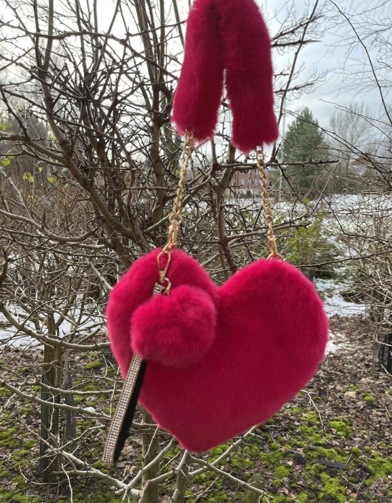 Pink Faux Fur Love Heart Bag