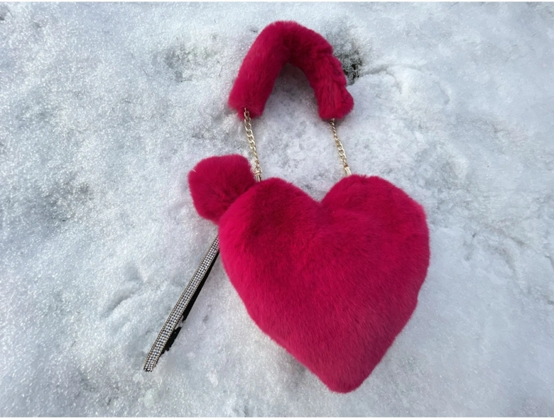 Pink Faux Fur Love Heart Bag