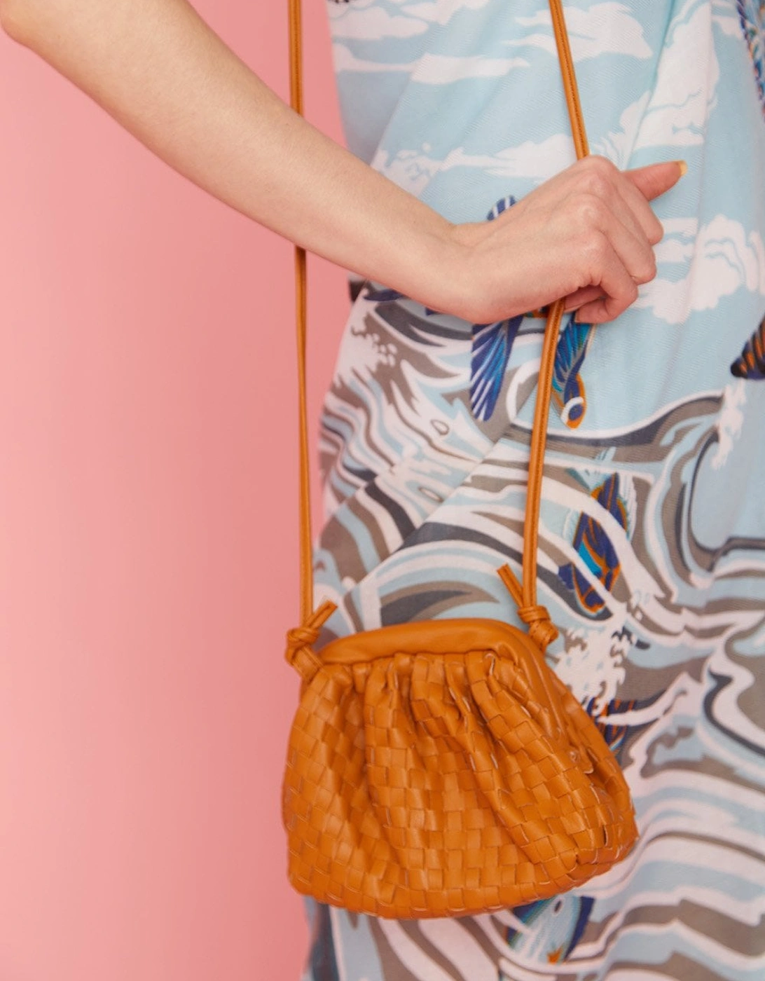 Hand Woven Clasp Bag in Brown