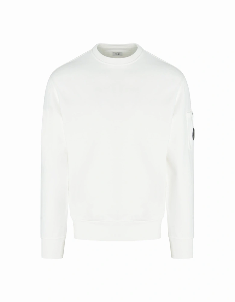 Brushed Diagonal Fleece Lens Crew Neck Sweatshirt White