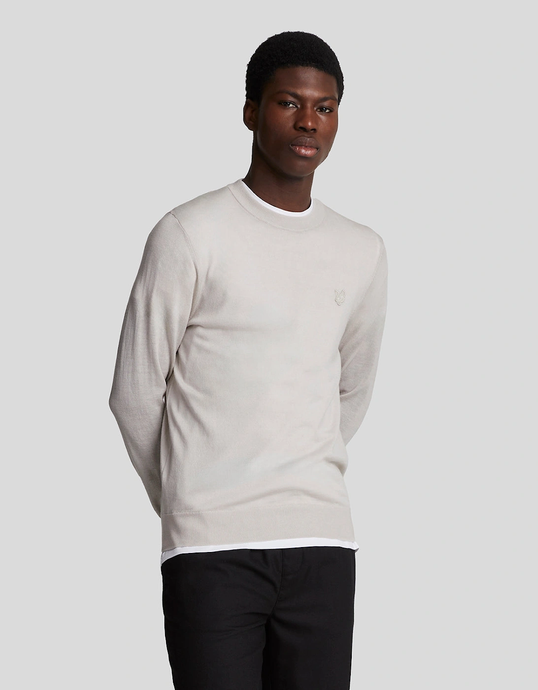 Lyle And Scott Men's Grey Tonal Eagle Merino Crew Neck Jumper - - : Regular/34 Xs