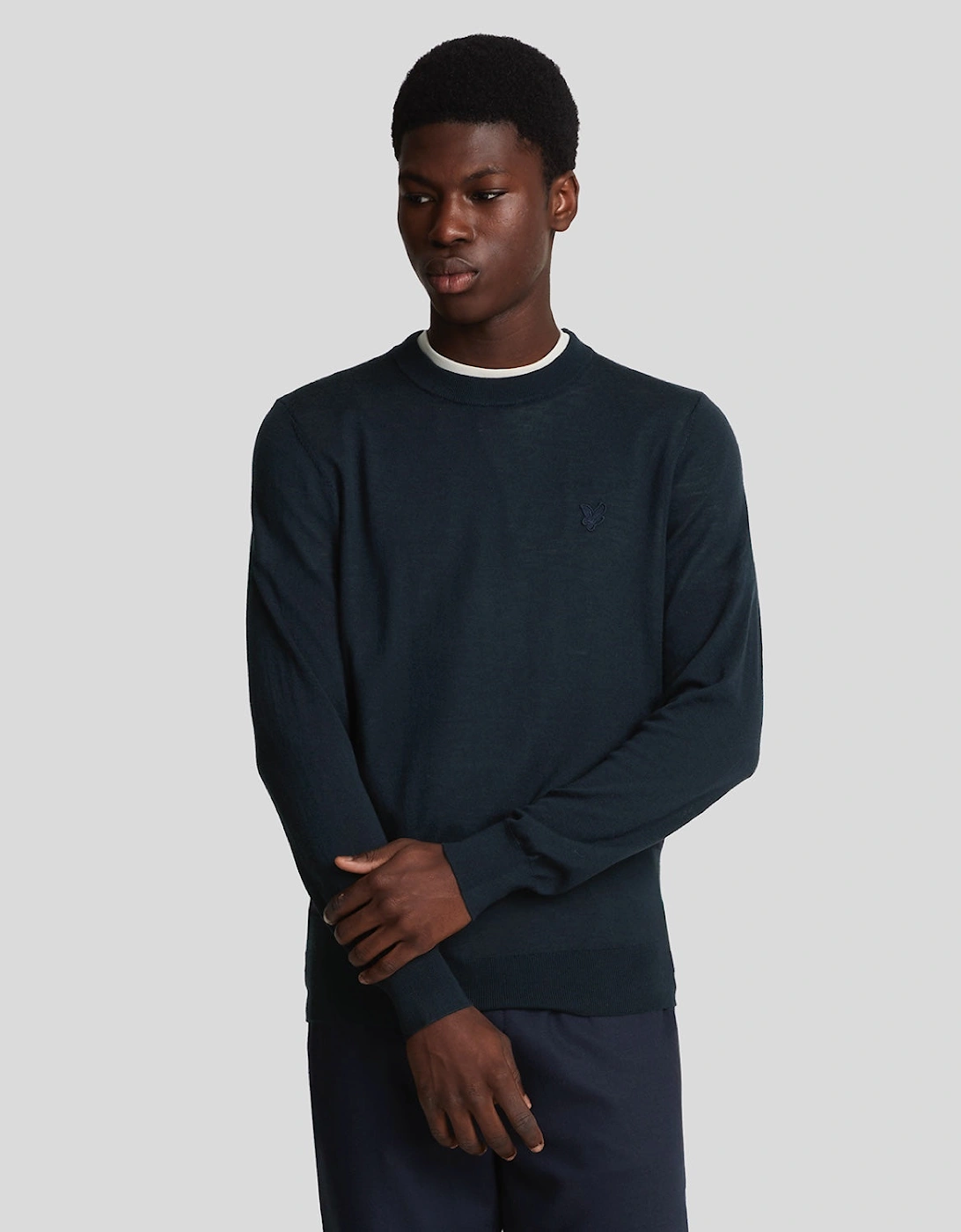 Lyle And Scott Men's Black Tonal Eagle Merino Crew Neck Jumper - : 42/Regular Xl