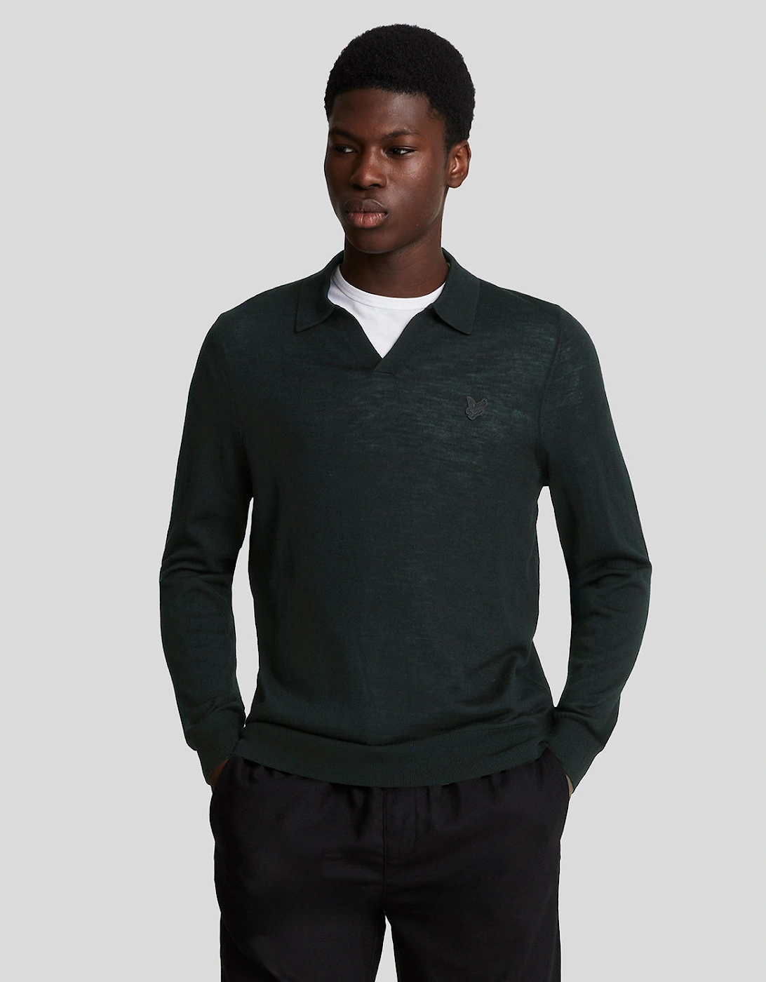 Lyle And Scott Men's Black Tonal Eagle Merino Collared Jumper - - : Regular/34 Xs