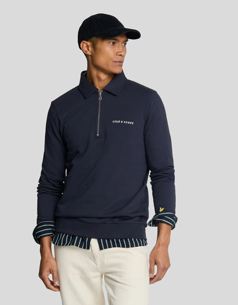 Embroidered Collared 1/4 Zip Jumper