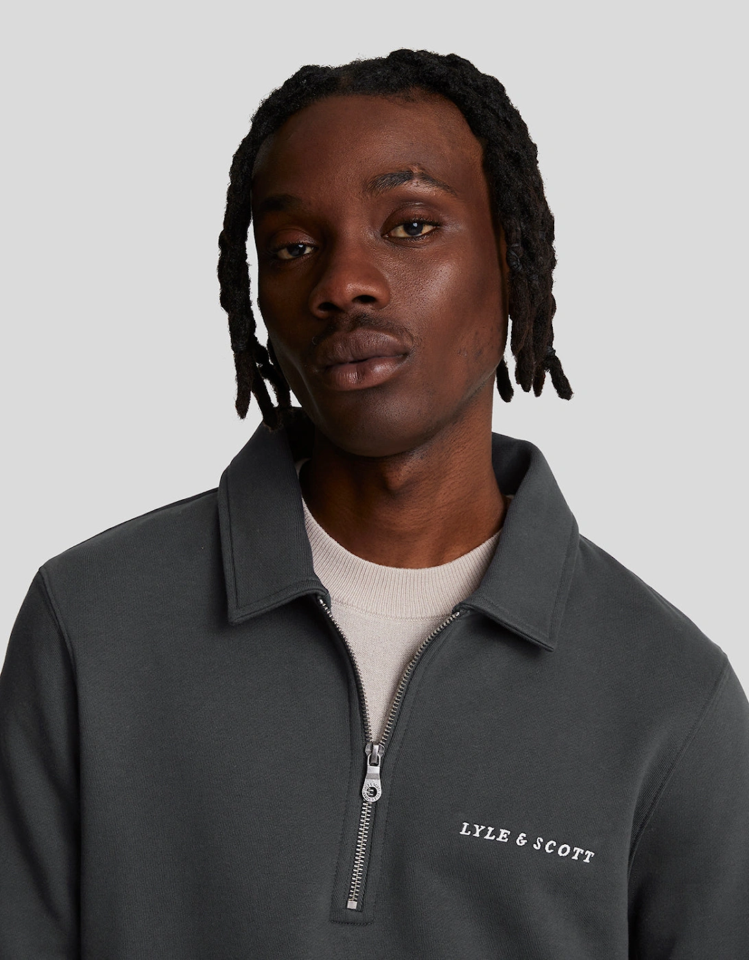 Embroidered Collared 1/4 Zip Jumper