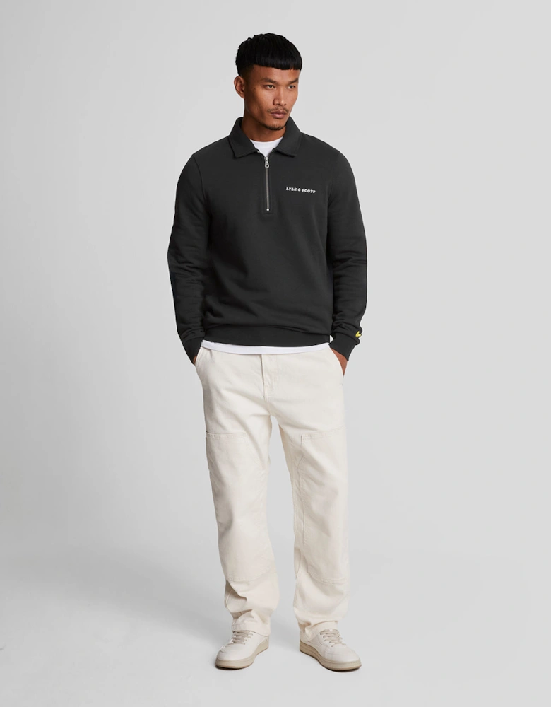 Embroidered Collared 1/4 Zip Jumper