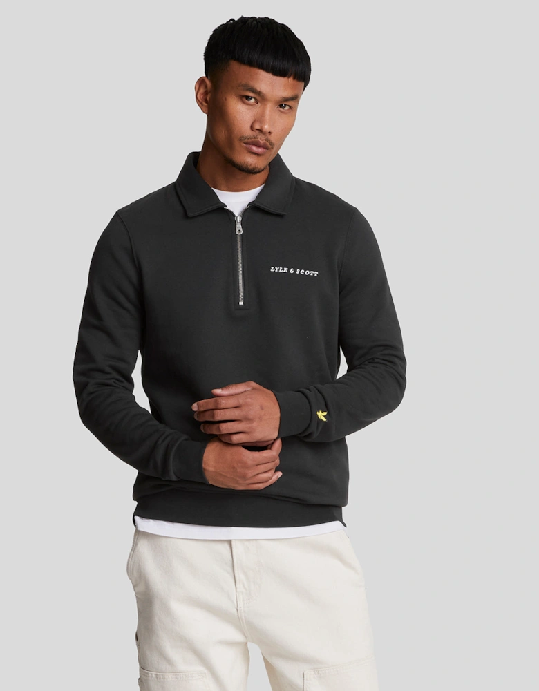 Embroidered Collared 1/4 Zip Jumper