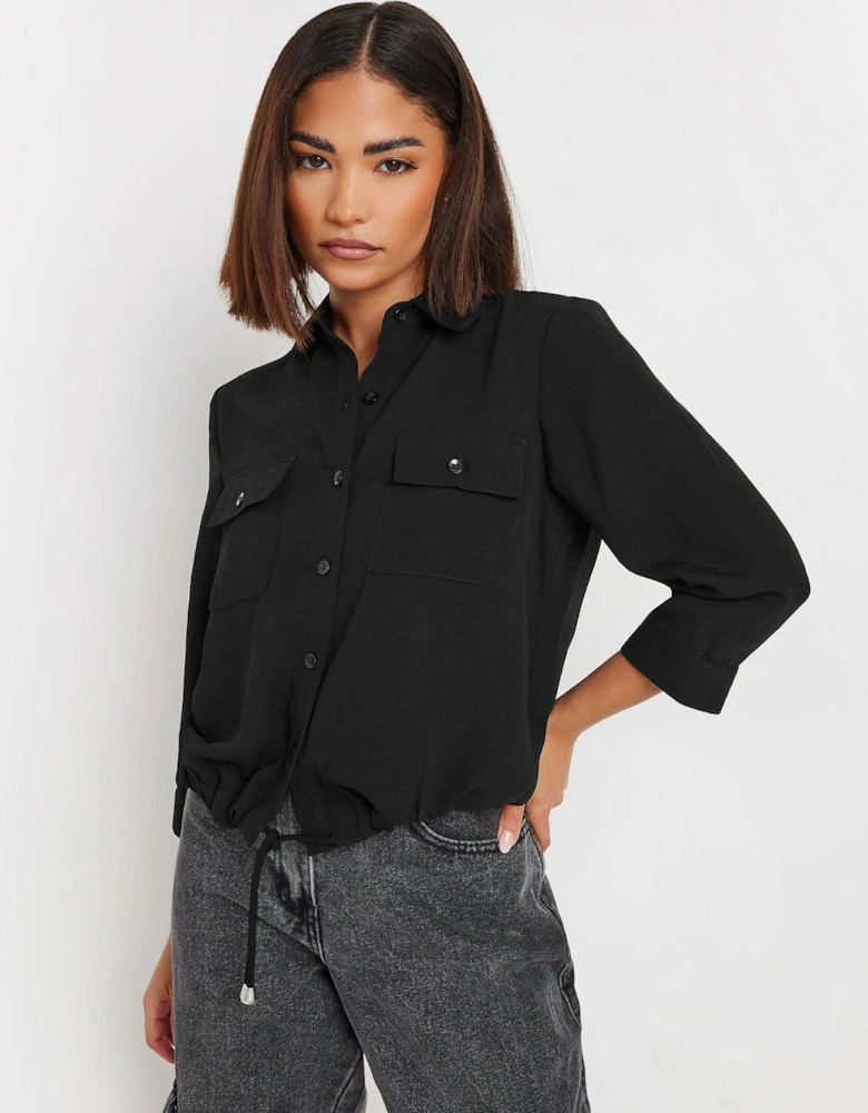 Petite Drawcord Long Sleeve Shirt - Black