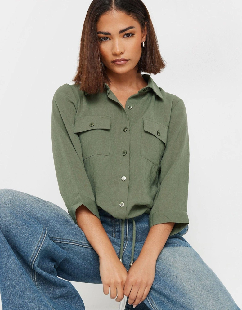 Petite Drawcord Long Sleeve Shirt - Green