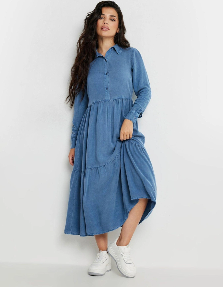 Petite Acid Wash Button Smock Dress