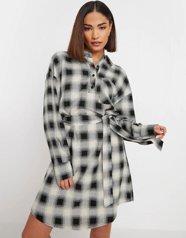 Petite Blurred Check Shirt Dress - Black