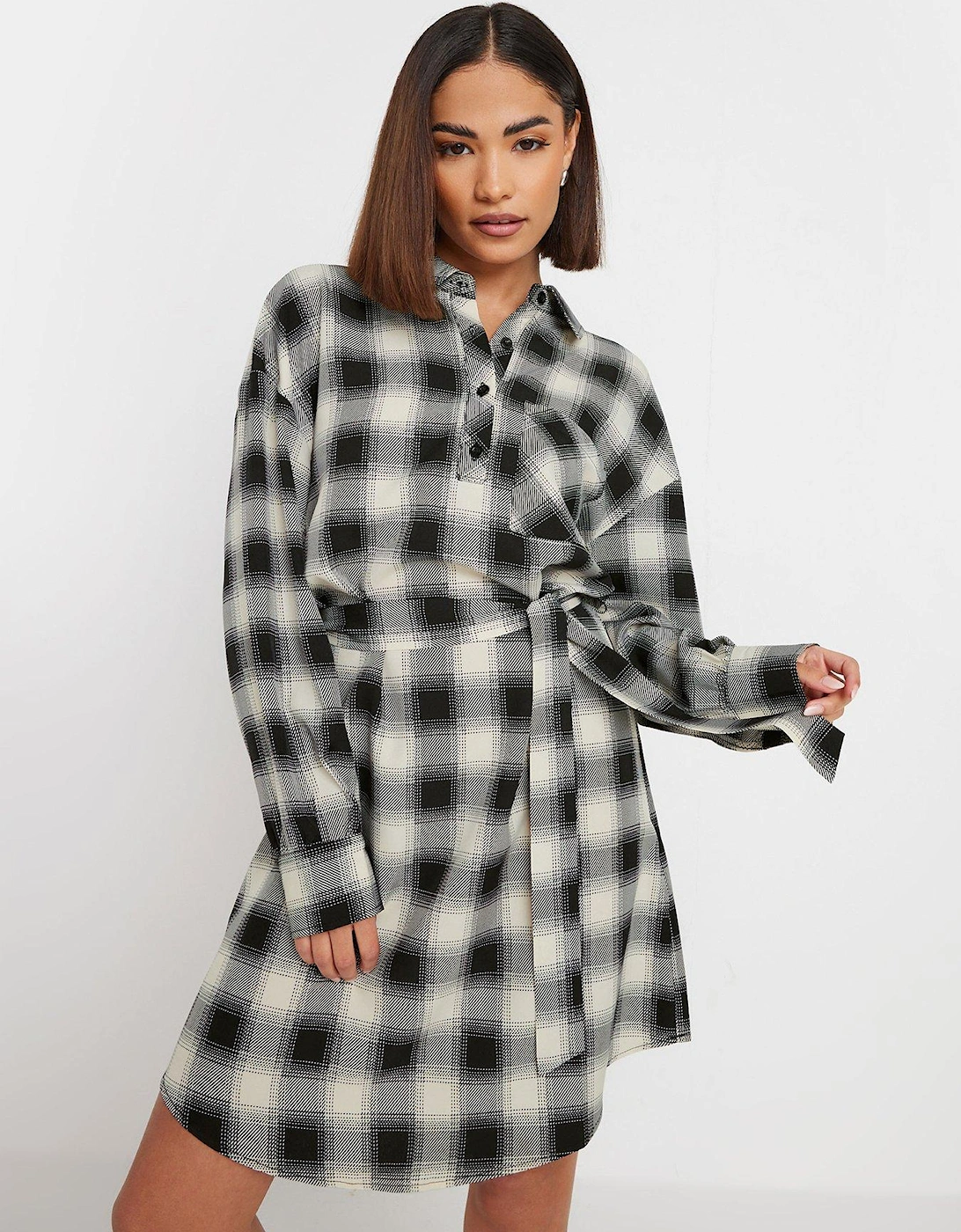 Petite Blurred Check Shirt Dress - Black, 2 of 1