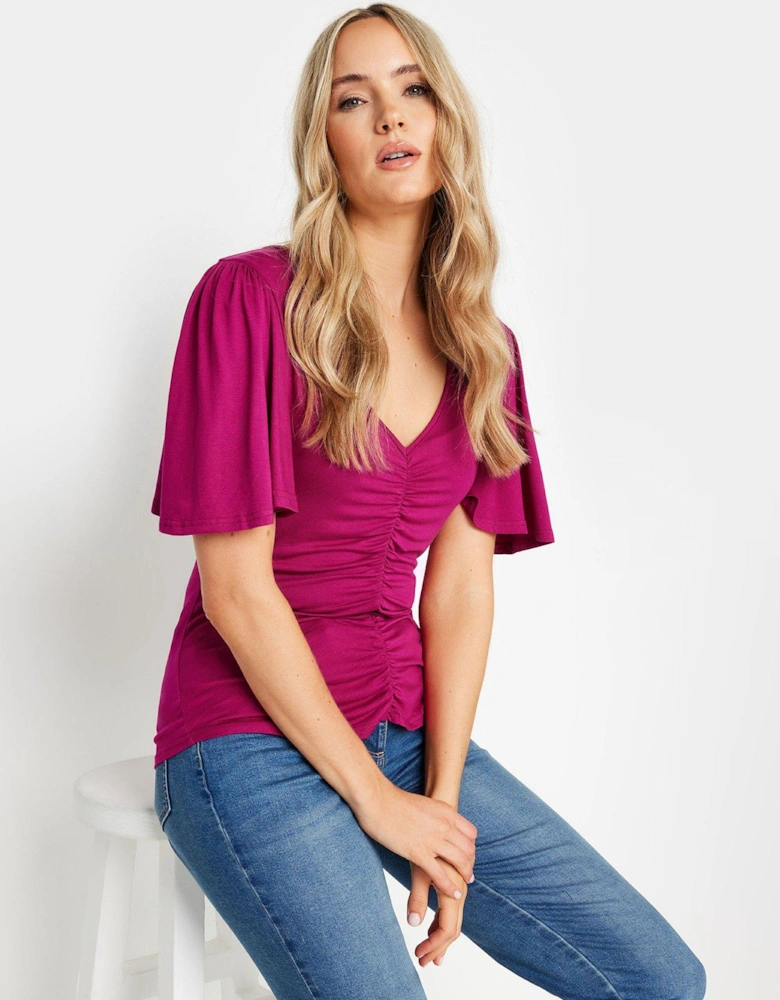 Tall Angel Sleeve Ruched Front Top - Red