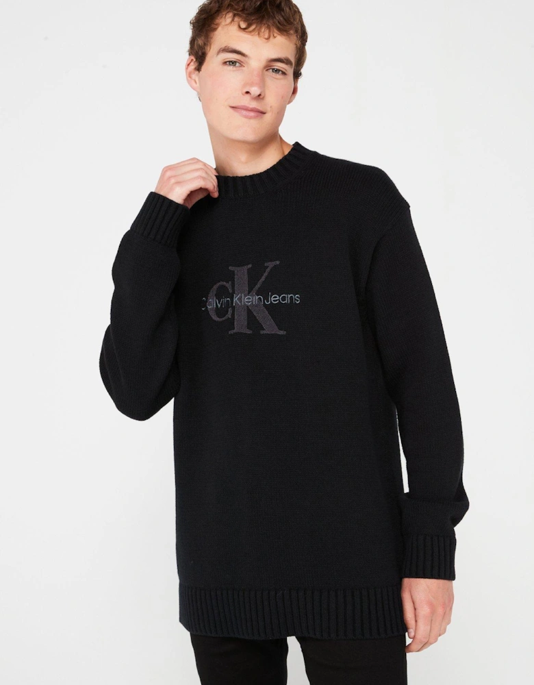 Chenille Monologo Knitted Jumper - Black