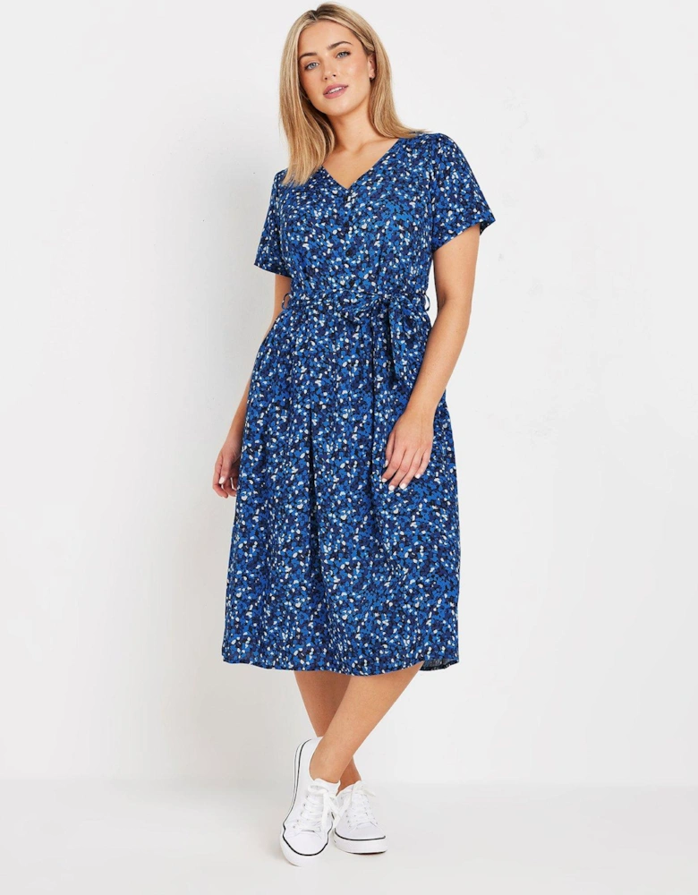 Spot Print Half Placket Midi Dress