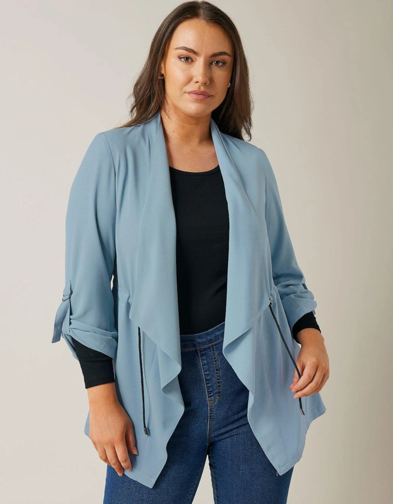 Waist String Waterfall Jacket - Blue