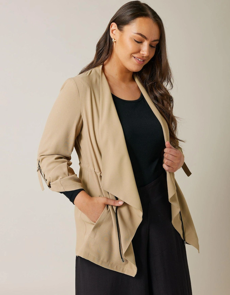 Waist String Waterfall Jacket - Natural