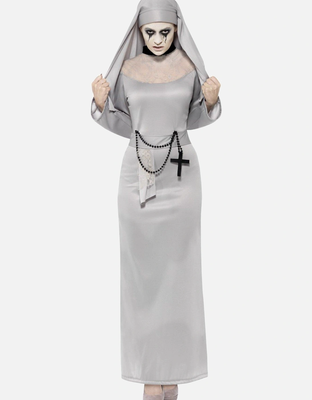 Gothic Nun Costume with Grey Dress and Headpiece, 2 of 1