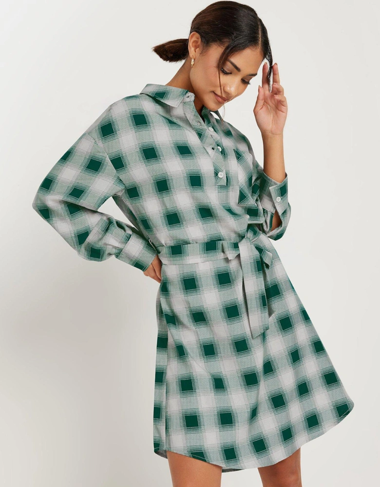 Petite Blurred Check Shirt Dress - Green