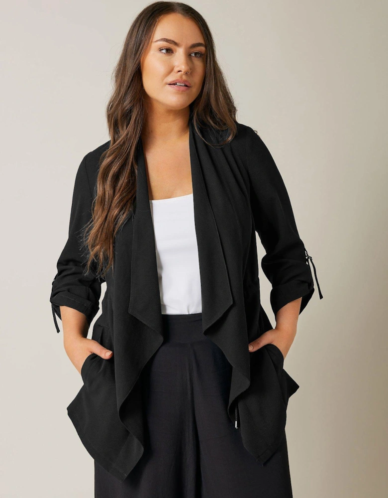 Waist String Waterfall Jacket - Black