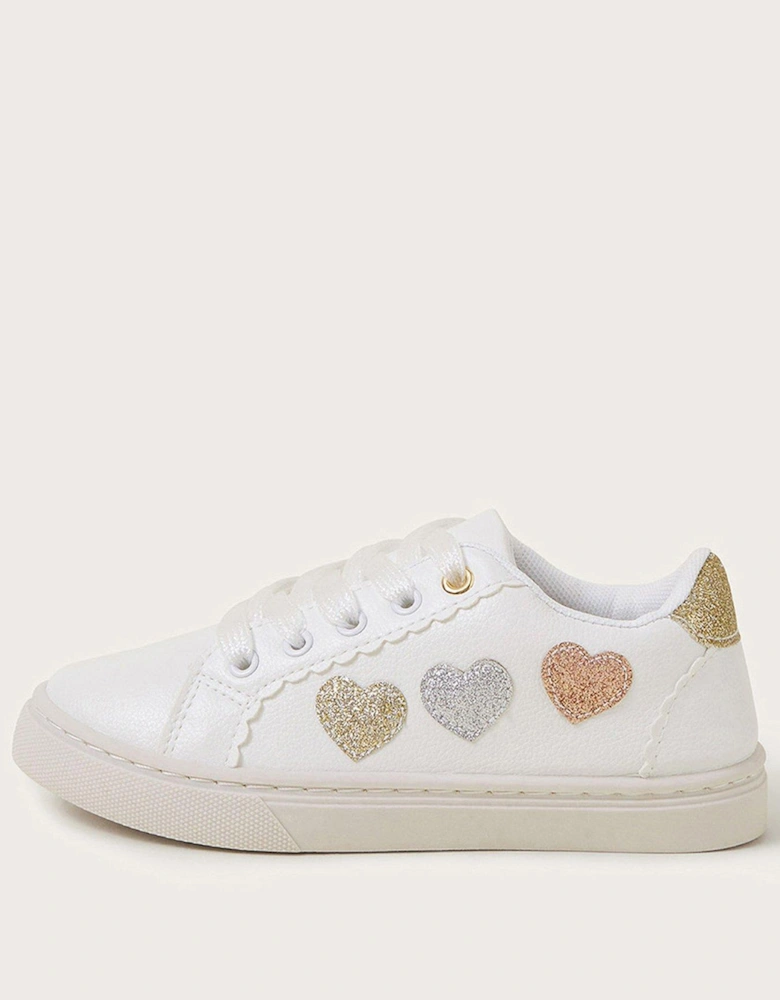 Girls Glitter Hearts Trainers - Light Cream