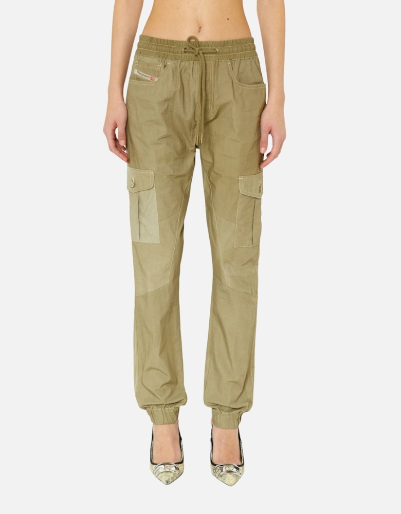 P-URSULA-CHALK Womens Cargo Trouser Elastic Waist Tapered Leg Cotton Pant