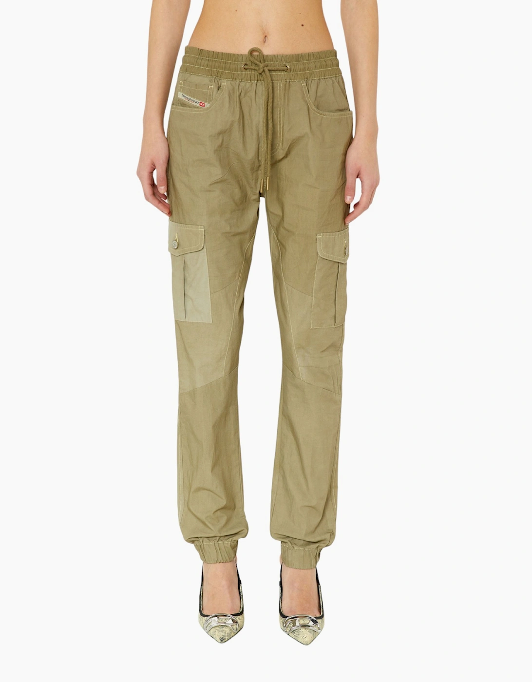 Women's DIESEL P-URSULA-CHALK Womens Cargo Trouser Elastic Waist Tapered Leg Cotton Pant - Cream - Size: 32in/18