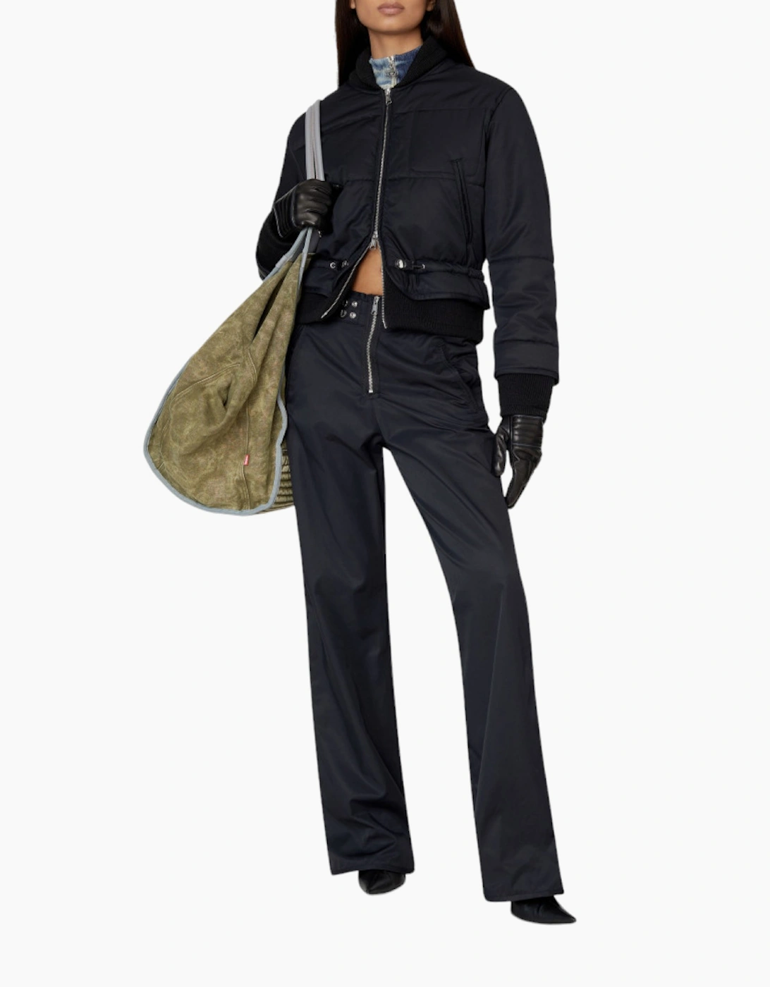 Diesel Women's DIESEL P SMILACE Women Trousers Regular Fit Bootcut High Waist Black Ladies Pant