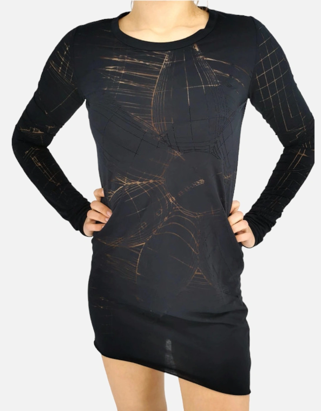 Women's DIESEL T CHARL Womens Dress Round Neck Short Dress Long Sleeves Relaxed Fit Tops - Black - Size: 10/8