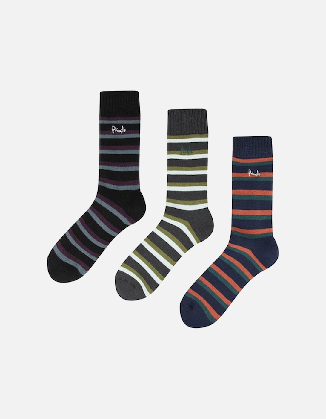 Pringle 3 Pack Thermal Boot Sock Black/Charcoal/Navy Double Stripe